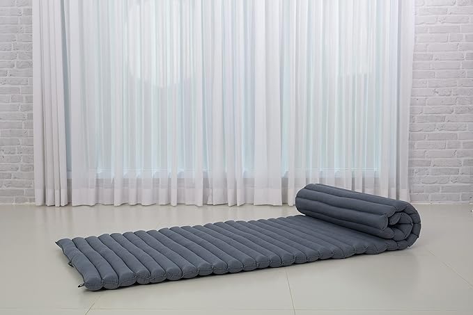 Leewadee - Foldable Floor Mattress - Japanese Roll Up Futon -Trifold Tatami Mat- Guest Floor Bed - Camping Mattress - Thai Massage Mat, Kapok Filled, 75 x 28 inches, Anthracite - Bloomnest