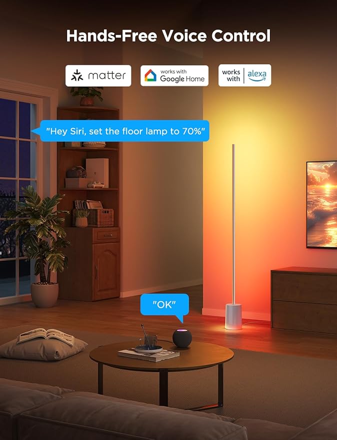 Govee Floor Lamp 2 with Matter, RGBIC, Warm Cool White LED, Alexa Compatible, 1725lm, Music Sync, Scene Modes, Smart Floor Lamp for Living Room, Bedroom, Silver(1 Pack) - Bloomnest
