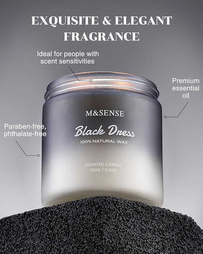 M&SENSE Vanilla Leather Scented Candles for Men, 11.6oz 2 Wick 70 Hours Long Lasting Soy Wax for Home Scented, Highly Scent Black Luxury Candles Home Fragrance Holiday Gifts for Him - Bloomnest