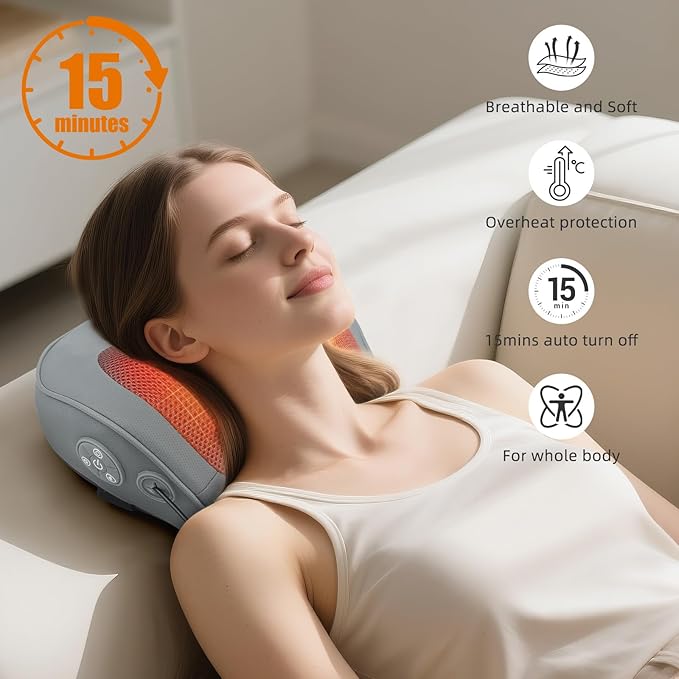 Rechargeable Back and Neck Massager with Heat – New Upgrade Deep Tissue 4D Kneading Massage Pillow for Pain Relief, Electric Shoulder Massager for Neck, Lower Back, Legs, Gifts for Men Women - Bloomnest
