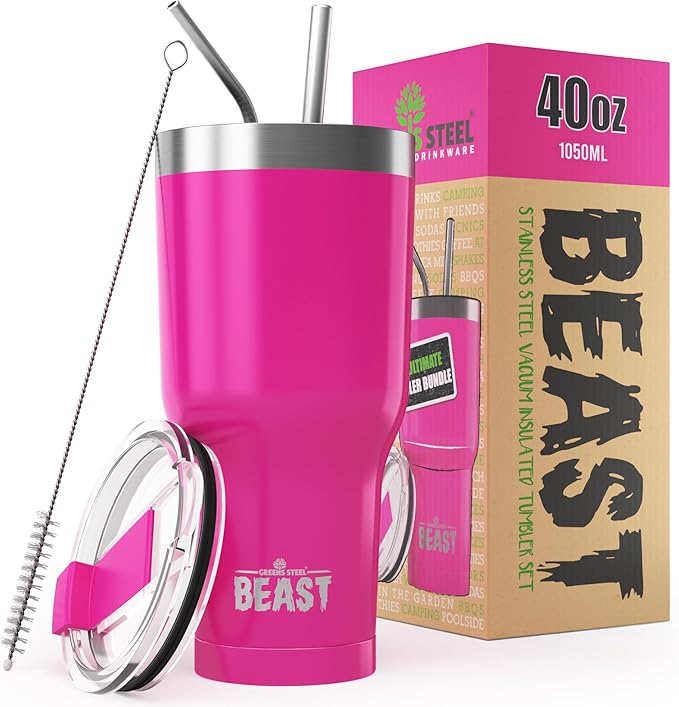 Beast 40 oz Tumbler Stainless Steel Vacuum Insulated Coffee Ice Cup Double Wall Travel Flask (Cupcake Pink) - Bloomnest