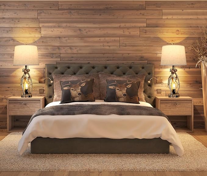28" Touch Rustic Antler Table Lamps Set of 2 for Bedroom, 3 Way Dimmable Farmhouse Nightstand Lamps with USB + Type C Ports, Bedside Deer Lamp for Living Room End Table Cabin Decor (Included 4 Bulbs) - Bloomnest