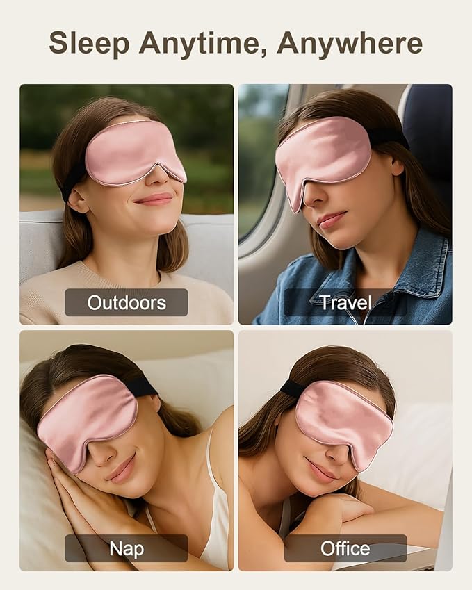Luxury 22 Momme 100% Mulberry Silk Sleep Mask – 3D Eye Mask with Adjustable Strap, Gentle on Skin and Eyes, Provides Complete Light Blockage for Deep Sleep (Pink, Adjustable) - Bloomnest