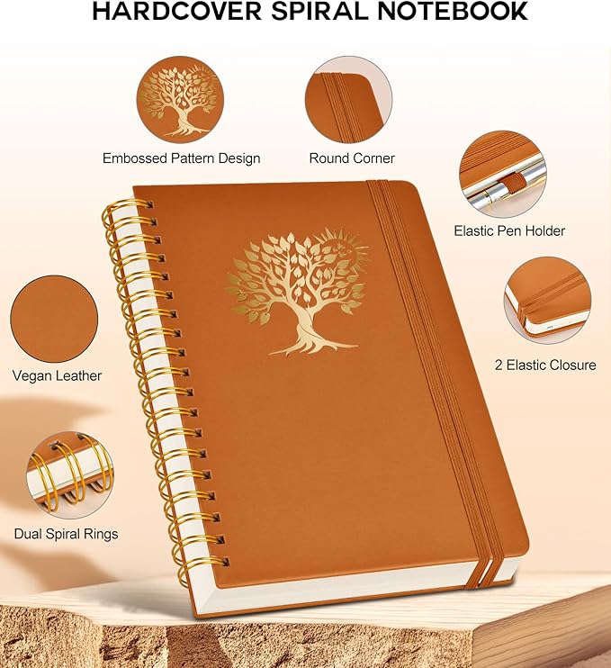 Spiral Notebook Journal for Women Men, 300 Numbered Lined Pages, College Ruled, A5 Hardcover Spiral Bound Notebook for School, Work, Note Taking Writing, Leather Spiral Journal Medium 5.9"x8.5" - Bloomnest