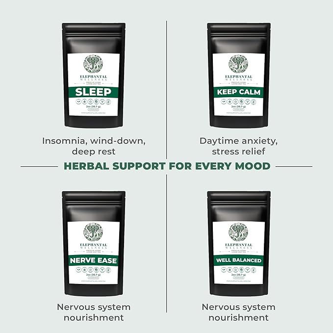 Elephantal Wellness Premium Sleep Herbal Tea | Deep Rest & Relaxation Support with Valerian Root, Passionflower, Chamomile, Lemon Balm Tea & Skullcap | Handmade, Caffeine-Free, Non-GMO Loose Leaf Blend, 2oz, 20 Servings - Bloomnest