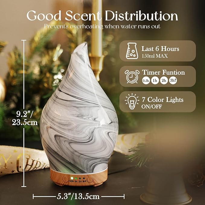 Porseme 150ml Essential Oil Diffuser Glass Color Changing Aroma Air Diffusers Aromatherapy Ultrasonic Cool Mist Humidifier 6 Running Hours Waterless Auto-Off for Sleeping, Yoga, Office, Spa (Ink) - Bloomnest