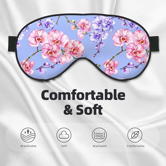 Purple Pink Orchid Flower Sleep Mask - Art Silk, Breathable, Adjustable, Skin Friendly - 4" x 8" - Adult, Floral Pattern - Bloomnest