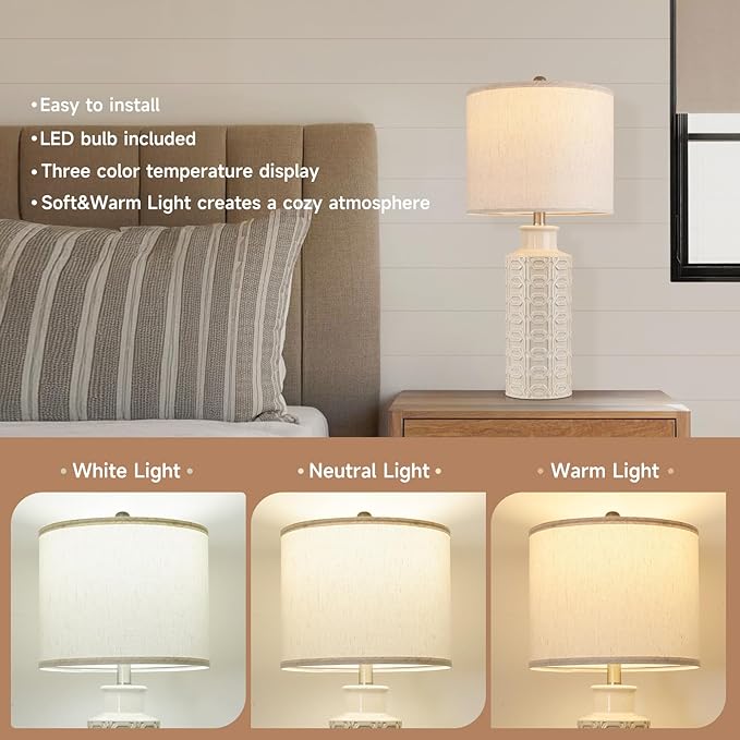 Bedside Lamps Farmhouse Nightstand Lamp Set of 2 Farmhouse Table Lamp Desk Lamps for Living Room Ceramic Lights 3 Way Light Table Lamp for Bedroom,Cafeteria,Office,Console - Bloomnest