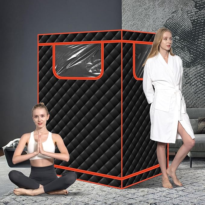Smartmak Portable Infrared Sauna, 1-2 Person X-Large Infrared Sauna Box, Full Size Personal Home Sauna Tent, with Adjustable Folding Chair, Remote Control, LED Red Light (Black-2 Person) Smartmak