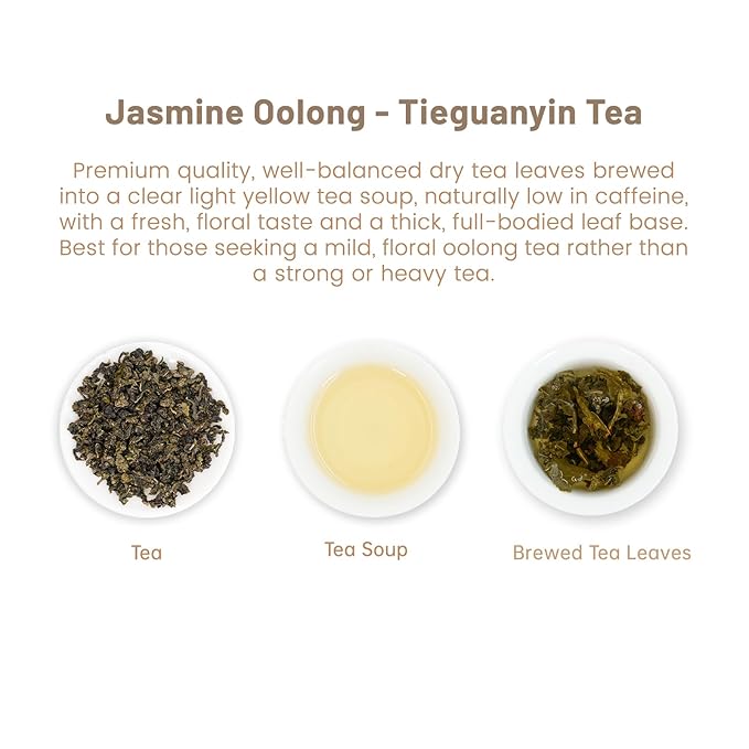 iTeaworld Jasmine Oolong Loose Leaf Tea, Fujian Anxi Tieguanyin Whole Leaf, Natural Jasmine Aroma, No Sugar & Additives, Hot & Cold Brew, Sealed Bag, 3.52oz - Bloomnest