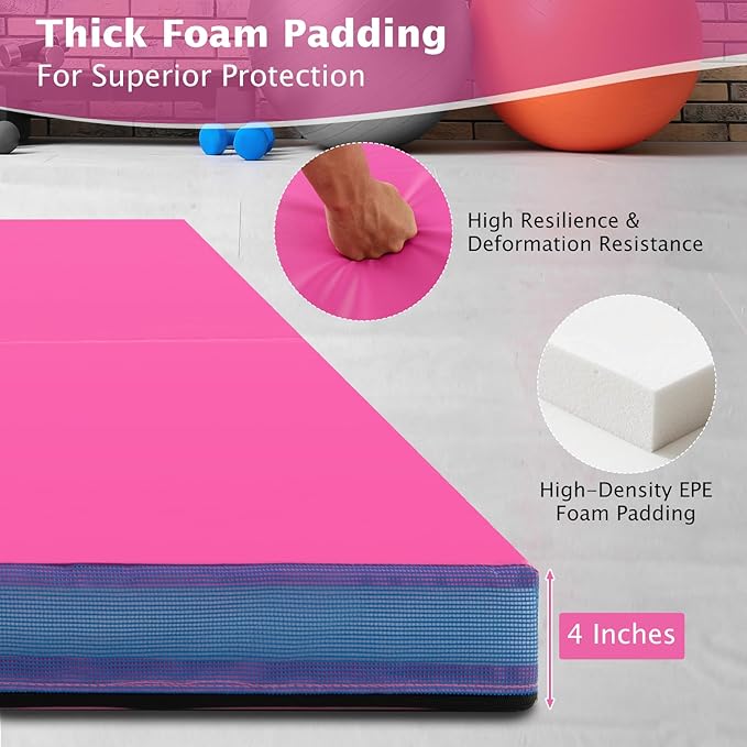 Giantex 4' x 4' Folding Gymnastics Mat with Carry Handles, Bio-Folding Tumbling Mat for Kids & Cheerleading - Bloomnest
