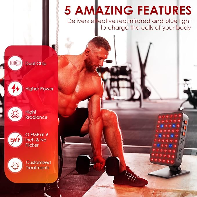 Red Blue Light Therapy for Body, Red Near Infrared Panels 300W 60 Dual Chip Flicker Free LEDs, Ideal for Body, Face,Maintain, Energy,Muscle Pain, Skin Rejuvenation, Recovery, Sleep bioredrlt