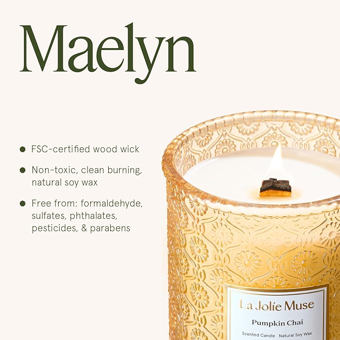 LA JOLIE MUSE Pumpkin Candle, Fall Candles for Home Scented, 19 oz Large Wood Wicked Candles, Natural Soy Candle Gifts for Men&Women, 90 Hours Long Burning, Pumpkin Chai - Bloomnest