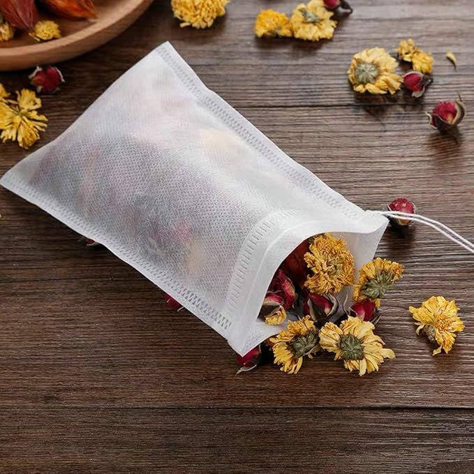 TamBee 100 Pack Disposable Tea Filter Bags Tea infusers 4" x 6" Empty Muslin Drawstring Seal Filter Tea Bags Drawstring Herb Loose Tea bag for Brew Tea Cold Brew Coffee（4" x 6" /10 x 15cm） - Bloomnest