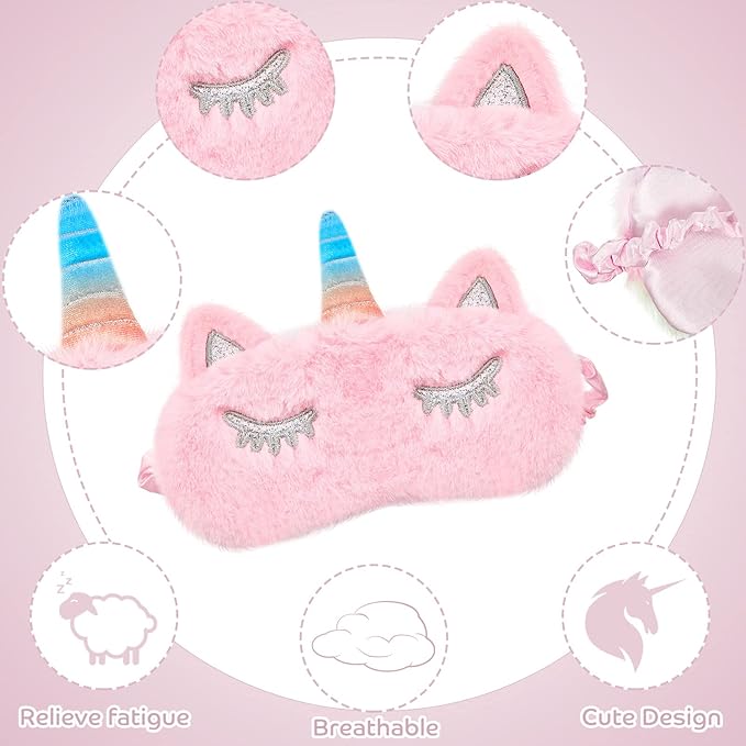 3 Pieces Sleep Mask for Kids, Girls Plush Sleeping Eye Cover Soft Eye Blindfold Cover Animal Shade for Kids(Mixed Colors, Pink, White,Cute Style) - Bloomnest