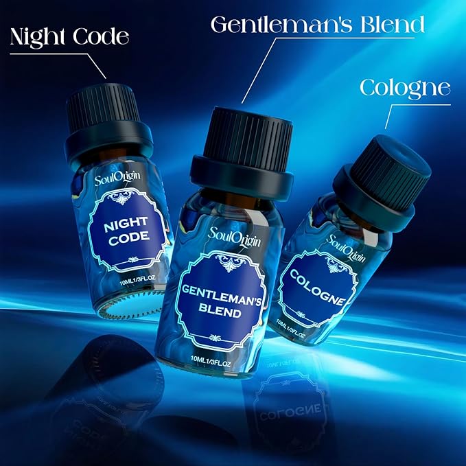 Cologne Fragrance Oils Set, Essential Oil for Diffuser, Men Scent Diffuser Oil, Use for Soap Candle Making, Cologne, Leather&Musk, Revive Blue, Sunlit Wander, Gentleman's Blend, Night Code - Bloomnest