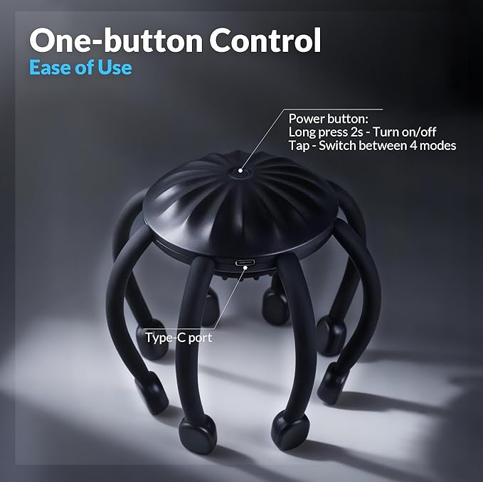 Electric Scalp Massager, 360° Octopus Head Massager Automatic 4 Modes Scalp Stress Relax Device-8 Heads MEDAMOC