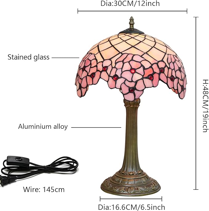 Tiffany Lamp Bedside Table Lamp-Nightstand,Stained Glass Lamp for Bedroom Dorm Living Kitchen, Aesthetic Cute Home Decor Gift, Cherry Blossom - Bloomnest