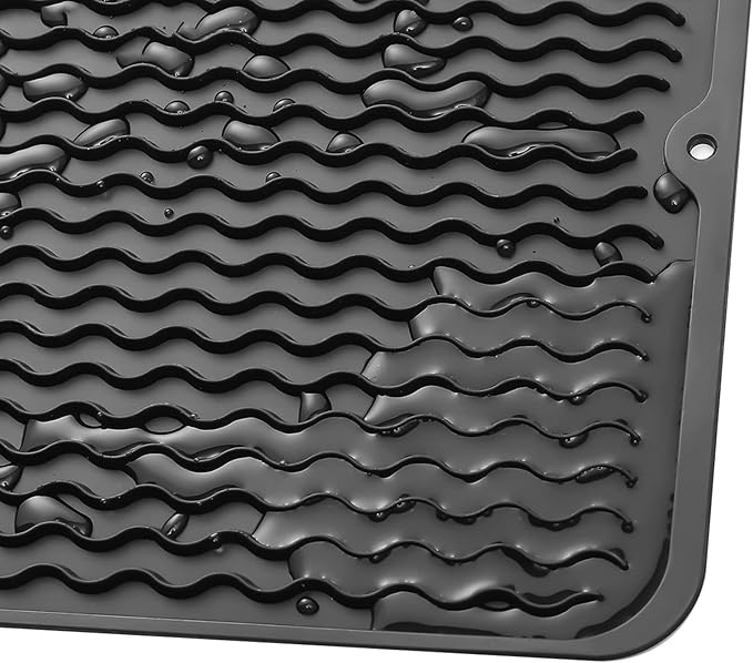 Silicone Dish Drying Mat for Multiple Usage,Easy clean,Eco-friendly,Heat-resistant Silicone Mat for Kitchen Counter or Sink,Refrigerator or Drawer liner Black M 12 inches x 12 inches - Bloomnest