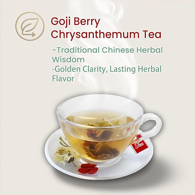 ADMIRINGAZELAND Goji Berry Chrysanthemum Tea Bags, 30 Count - Pyramid Teabags, 6 Ingredients - Dandelion Root, Wolfberry, Cassia Seed, Honeysuckle, Burdock - Chinese Herbal for Office & Home, 5.3 oz - Bloomnest