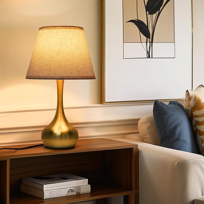 ONEWISH Touch Table Lamp for Bedroom, 3-Way Dimmable Gold Bedside Lamps for Nightstand with Fabric Shade, Desk Lamp for Kids Reading, Home Office - Bloomnest
