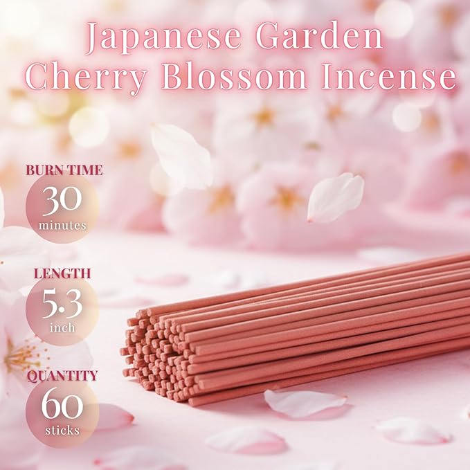 Sakura CherryBlossoms Premium Japanese Incense Sticks 60sticks Coreless Low Smoke Natural Charcoal Free Non Toxic Kyoto Aroma Aromatherapy Meditation Calming Stress Relief Relaxation TOMORI VECTillJapan-TOMORIofficial-