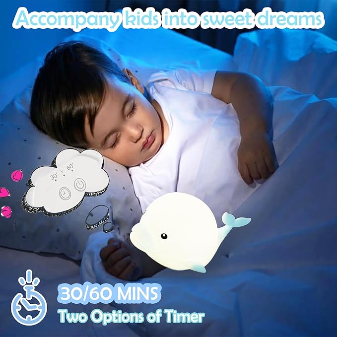 Dolphin Night Light for Kids Cute Night Light,16 Colors Silicone Dimmable Baby Night Lights for Nursery, Rechargeable Nightlight for Kids Room,Gifts Stuff for Boys Girls Baby,Toddler Decor - Bloomnest
