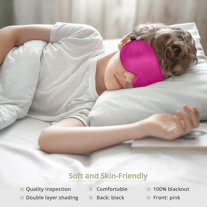 Kids Sleep Mask Eye Cover, 100% Real Natural Pure Silk Eye Mask with Adjustable Strap, Blindfold Kids Eye Mask for Sleeping, Eye Shade for Boys Girls and Adult, Pressure-Free Comfort (Rose red) - Bloomnest