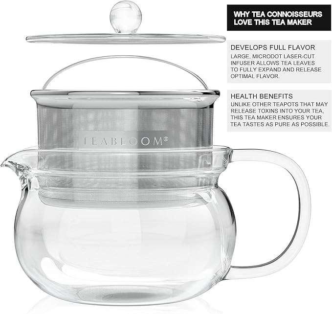 Teabloom Kyoto 2-in-1 Tea Kettle and Tea Maker – Glass Teapot with Removable Loose Tea Filter – Tea Connoisseur's Choice - Bloomnest