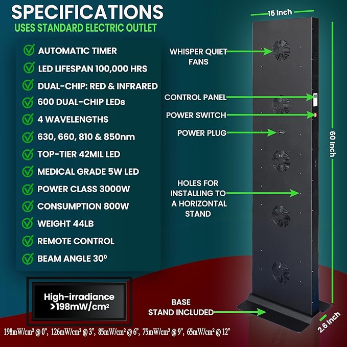 Red Light Therapy Device for Full Body, 630nm, 660nm, 810nm & 850nm, Near Infrared Dual-Chip Clinical Grade LED Panel for Smooth Skin, Weight & Pain Management and Overall Wellness (3000-Watt 600-LED) EXESAS