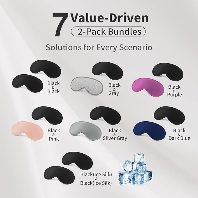 3D Sleep Mask for Men Women 2 Pack, Blackout Eye Mask for Sleeping Eye Mask for Side Sleeper, Memory Foam Adjustable&Washable, Airplane Travel Essentials Couples Yoga Meditation Office Black & Black - Bloomnest
