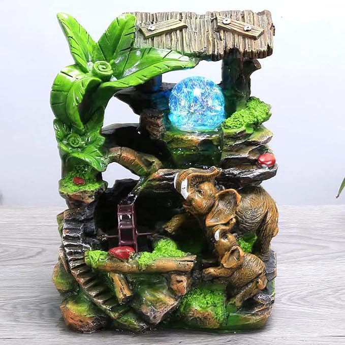 Fountains Waterfall Décoration,Indoor Relaxation Desktop Fountain Waterfall,Atomizing Humidifier,Desktop Fountain Waterfall with Rockery,Plant,Illuminated Waterfall for Home Office Desk Gifts