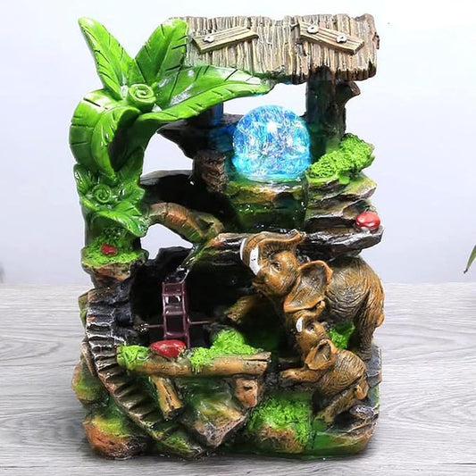 Fountains Waterfall Décoration,Indoor Relaxation Desktop Fountain Waterfall,Atomizing Humidifier,Desktop Fountain Waterfall with Rockery,Plant,Illuminated Waterfall for Home Office Desk Gifts