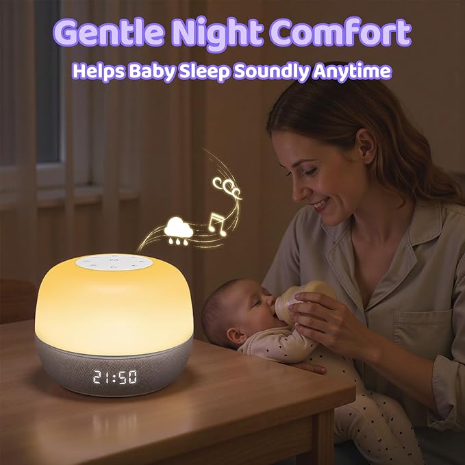 2025 Mom's Choice Awards | Sound Machine Baby White Noise Machine with Sunrise Alarm Clock & App Control – 360° RGB Night Light, Sleep Soother for Adults & Kids, Baby Essentials for Newborns - Bloomnest