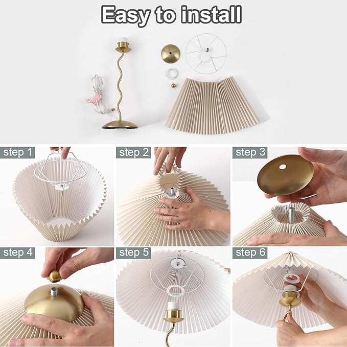 Pleated Table Lamp, S Tube Modern Table Lamp for Bedroom, Bedside Lamps with Organic Textured Linen Lampshade for Nightstand Bedroom Home Office Decor, Gold - Bloomnest