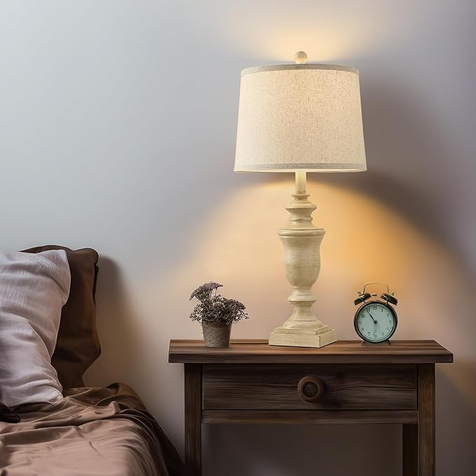 27.5" Vintage Farmhouse Table Lamps Set of 2 Bedside Lamp, 3 Way Dimmable Bedroom Lamps with 2 USB Ports +AC Outlet Touch Nightstand Lamp Rustic Lamp (Rotary-Antique Beige) - Bloomnest