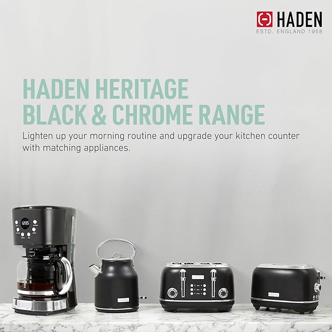 HADEN Heritage 1.7 Liter Stainless Steel Electric Kettle, Hot Water Kettle with 360-Degree Base and Auto Shutoff, Black & Chrome - Bloomnest