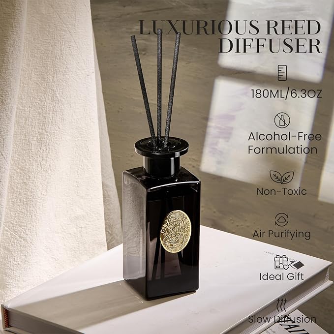 M&SENSE 6.3 oz Reed Diffuser Set for Home| Sandalwood Vanilla Oil Diffuser with Sticks | Hotel Collection Non-Toxic Essential Oil |Home Diffuser for Bedroom Bathroom Living Room
