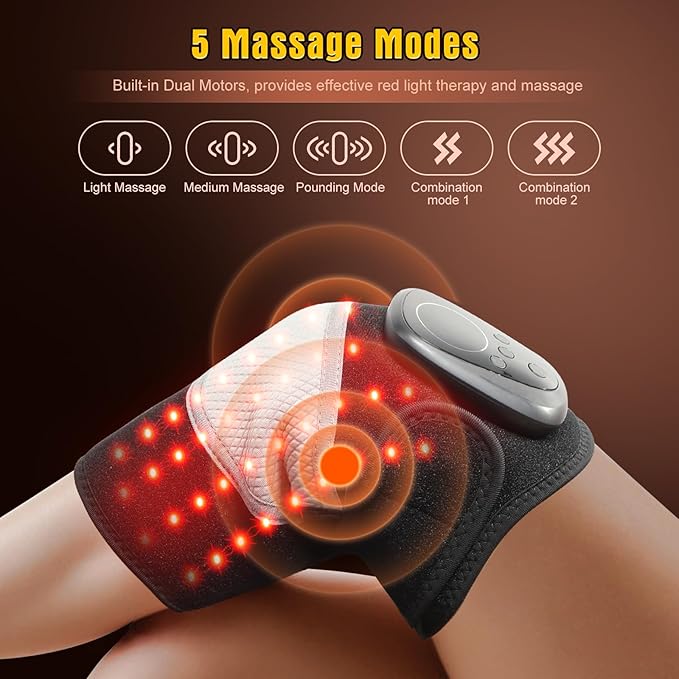 Cordless Massager with Red Light Therapy, Heated Knee Massager for Arthritis Pain Relief, 660nm&850nm Red Light Therapy Heated Device for Knee Shoulder Elbow, 5000 mAh Rechargeable Battery - Bloomnest
