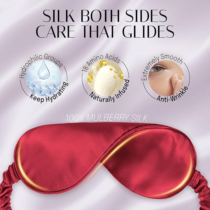 Silk Sleep Mask Eye Mask Blindfold with Double Layer Silk Filling and Elastic Strap for Full Night's Sleep, Travel and Nap, Soft Eye Cover Eyeshade with Luxury Bag and Ear Plugs by OLESILK (Burgundy) - Bloomnest