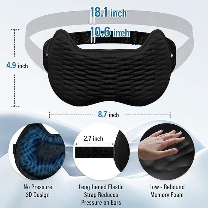 Sleep Eye Mask for Women Men, 100% Blackout 3D Contoured Cup Sleeping Mask with Adjustable Strap, Soft Breathable Memory Foam Blindfold, No Eye Pressure Eye Cover Eyeshade for Night Sleep(Black) - Bloomnest