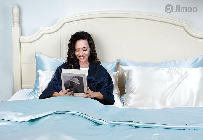 100% Mulberry Silk Pillowcase for Hair and Skin, 22 Momme Pure Natural Silk Pillow Case Both Sided with Zipper, Pillow Cover for Women Mom Men (Light Blue, Queen 20''×30'', 1 Pack) - Bloomnest