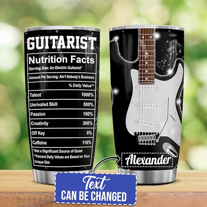 winorax Personalized Guitar Tumbler Electric Guitarist Nutrition Facts Customized Gifts Tumblers Stainless Steel 20Oz 30Oz Insulated Musician Birthday Christmas Gift Travel Cup Coffee Mug (Style 1) - Bloomnest