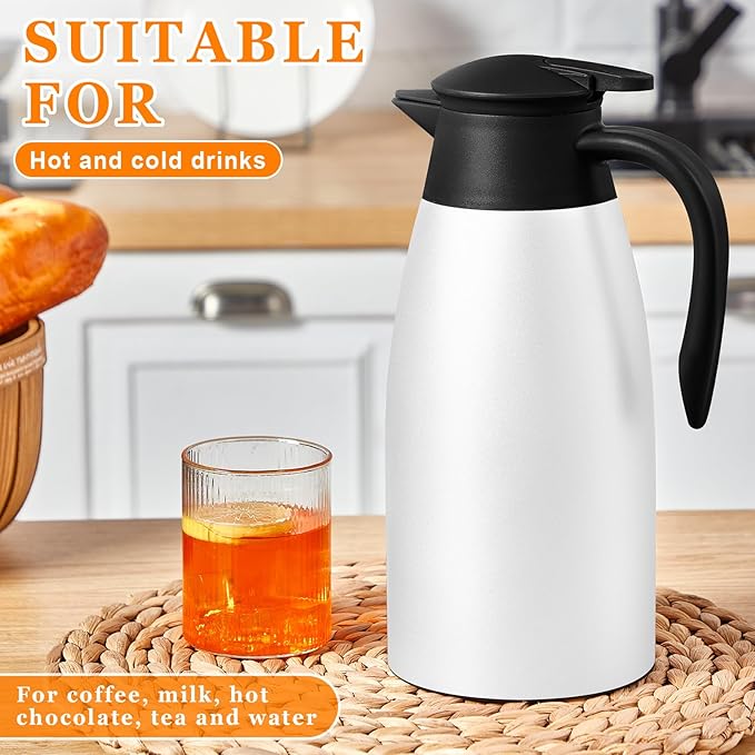 Norme 2 Pcs Thermal Coffee Carafe Insulated Stainless Steel Coffee Carafe for Hot Liquid Vacuum Thermal Pot Creamer Pitcher Dispenser with Brushes Keeping Hot Water Milk(Black, White) - Bloomnest