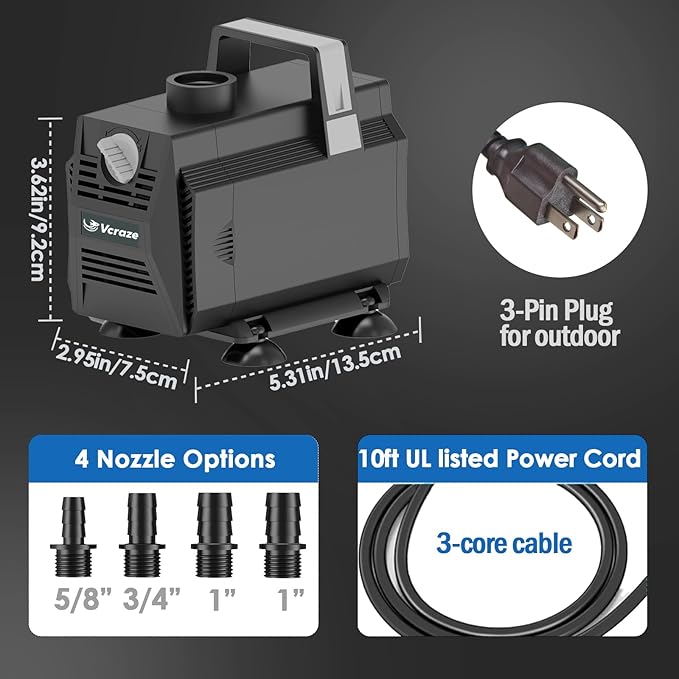 Submersible Water Pump 880GPH/45W Fountain Pumps with Flow Control, Pond Pump Submersible Outdoor with 10ft 3-Core Power cable for Hydroponics, Aquarium, Waterfall, Statuary, Water feature - Bloomnest