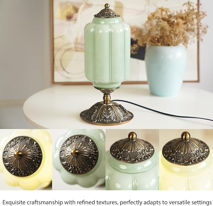 Milk Glass Touch Table Lamp, Elegant Green Jadeite Glass Bedside Desk Lamp 3 Way Dimmable with USB C+A Charging Ports - Bedroom Nightstand & Living Room Essential, 4W Bulb Included (Green, 6.5) - Bloomnest