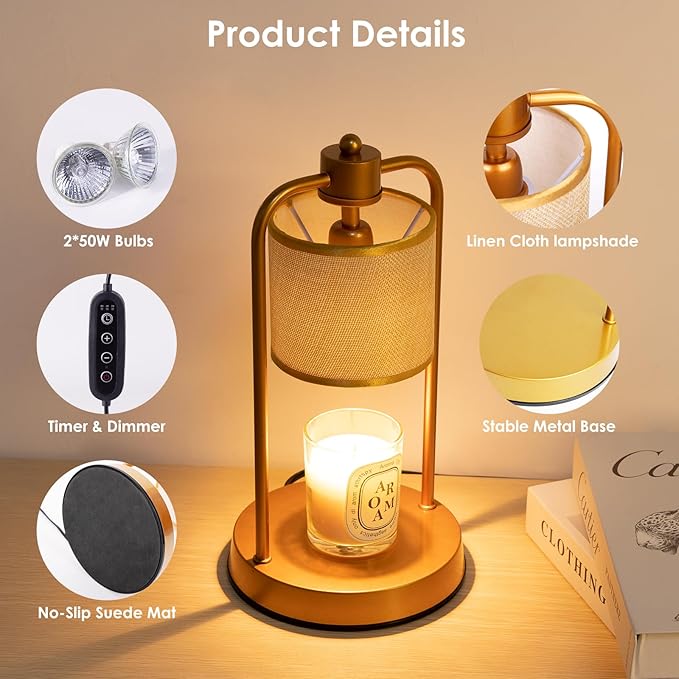 Candle Warmer Lamp Electric with Timer: Wax Melts for Warmer Yankee Candles Large - Dimmable Candle Warmer for Birthday Christmas Gift Bedroom Home Decor - Bloomnest