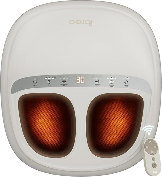 Foot Massager with 2 Level Heat, 3 Level Air Compression & Vibration, Deep Kneading Shiatsu, Remote Control & Timer for Pain Relief, Neuropathy, Plantar Fasciitis, Comfort for Long Stand & Fitness - Bloomnest