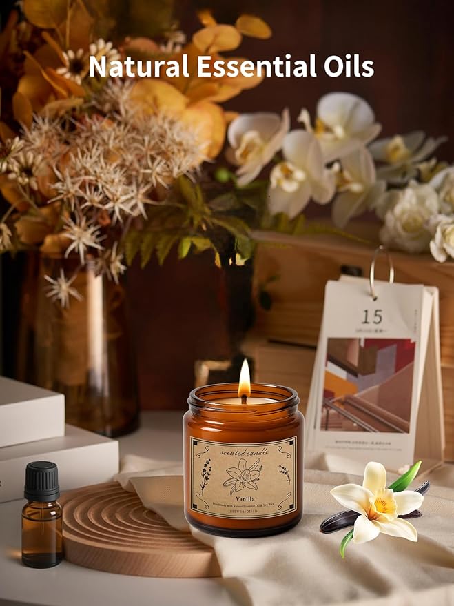 Scented Candles for Home, 16oz Large Amber Jar Scented Candle – Vanilla Soy Wax Candle with 100 Hour Burn Time, Long Lasting Aromatherapy Candle for Relaxing Home Fragrance & Gift Giving - Bloomnest