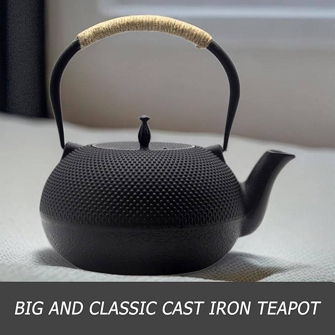 Big Cast Iron Teapot Set with Cups, Japanese Tetsubin Tea Kettle for Stovetop Safe, Cast Iron Tea Set with Tea Strainer for Loose Tea and Enameled Interior (1800ml Teapot Set with Cups) - Bloomnest